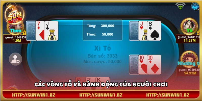 Các giai đoạn tố và lựa chọn khi chơi Xì Tố